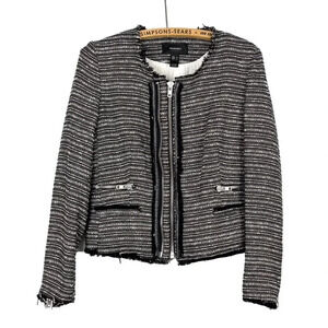 Mango Womens Small Tweed Boucle Textured Zipper Front Blazer Jacket